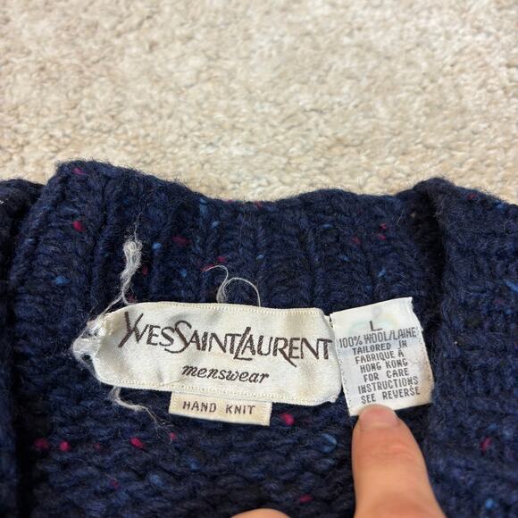 Vintage Yves Saint Laurent YSL Menswear Wool Hand Knit Argyle Sweater Large - Picture 4 of 8